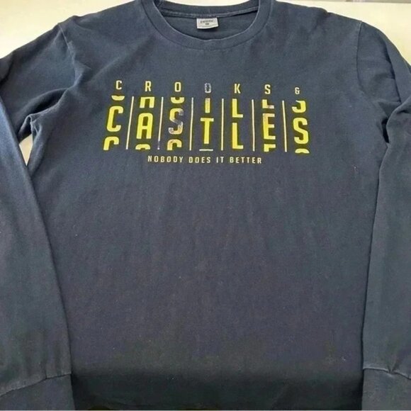 Crooks & Castles Mens Long Sleeve Graphic Print T-Shirt Blue Yellow Medium - Picture 12 of 13